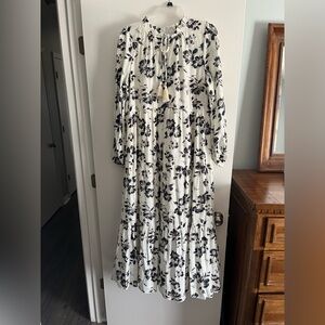 Polagram Cream Maxi Dress with Black Floral Print